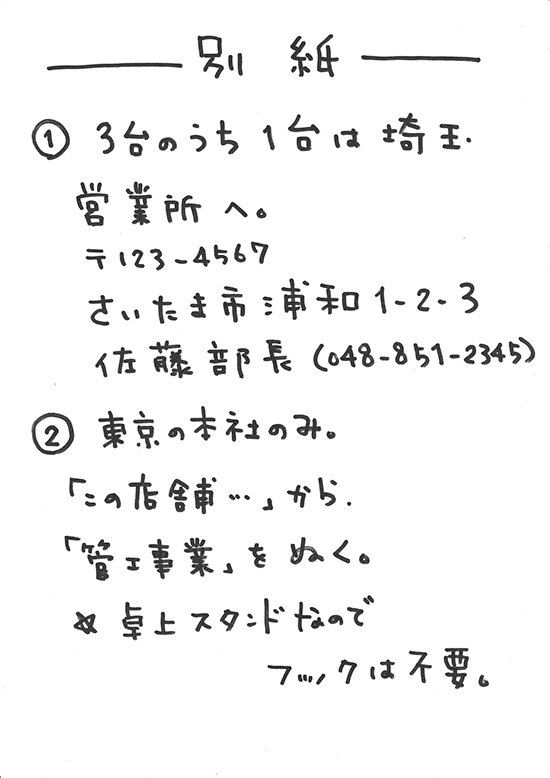 依頼書の書き方：建設業の許可票（別紙）